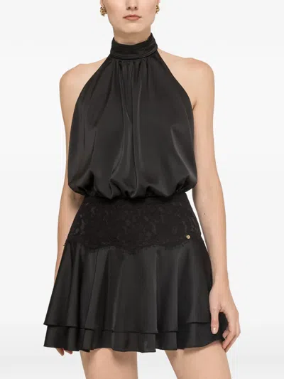 Nissa Backless Satin Mini Dress In Black