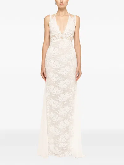 Nissa Beaded Lace-panel Maxi Dress In White