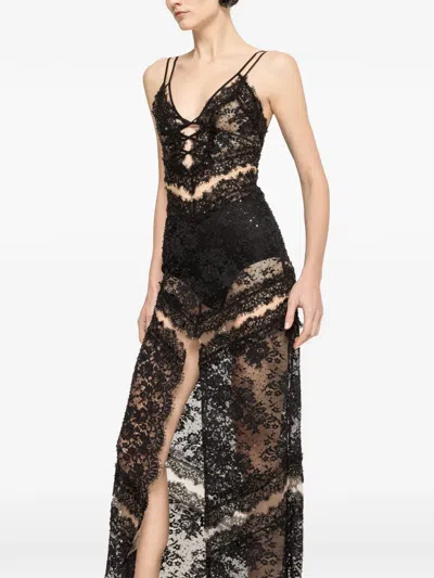 Nissa Beaded Lace-trimmed Maxi Dress In Black