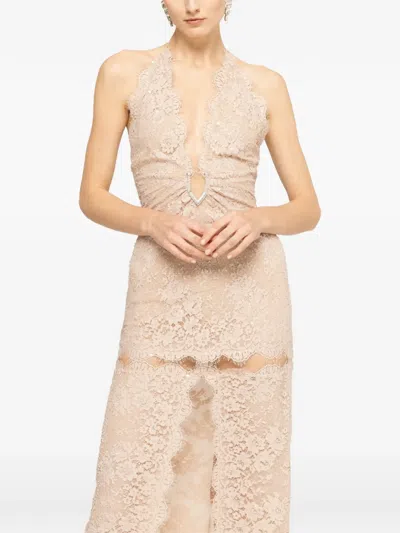 Nissa Beaded Lace-trimmed Maxi Dress In Neutral