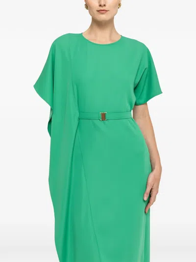 Nissa Belted Midi Dress In Green