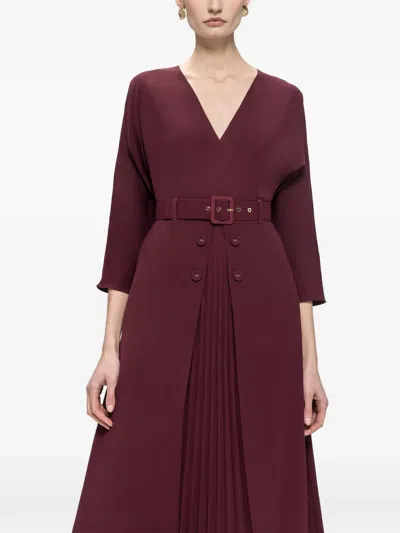 Nissa Belted Pleated Midi Dress In Red