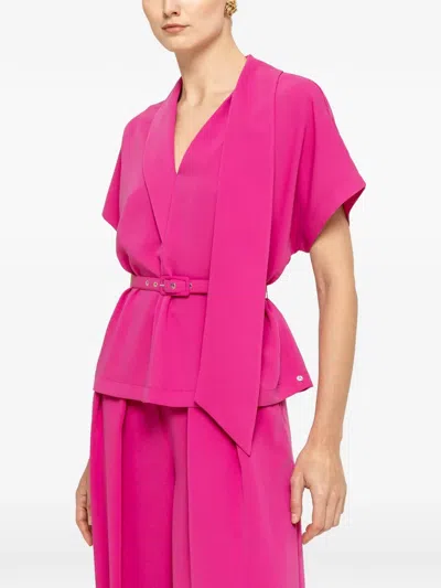 Nissa Belted Scarf-detail Top In Pink