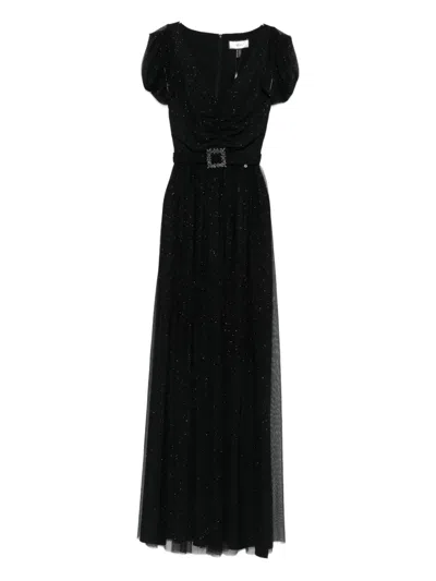 Nissa Belted Short-sleeved Dress In Black