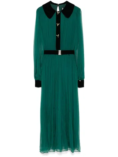 Nissa Belted Silk Midi Dress In Green