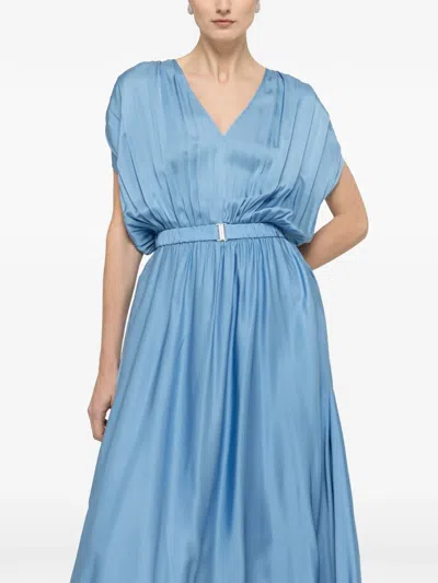 Nissa Belted V-neck Midi Dress In Blue