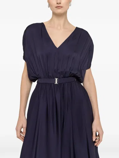 Nissa Belted V-neck Midi Dress In Blue