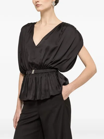 Nissa Belted V-neck Top In Multi