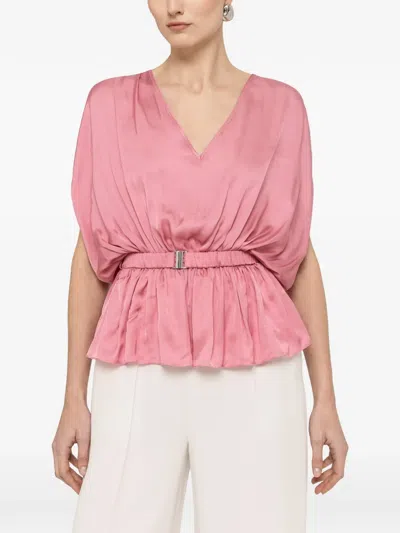 Nissa Belted V-neck Top In Pink