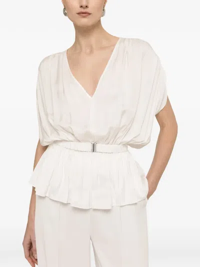 Nissa Belted V-neck Top In White