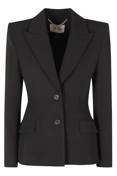 Nissa Black Notched Lapel Single-breasted Polyester Blazer