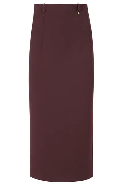 Nissa Bordeaux Belt Loops Back Slit Pockets Polyester Midi Skirt In Red