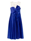 Nissa Bow-detail Mesh-insert Midi Cocktail Dress In Blue