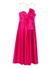 Nissa Bow-detail Mesh-insert Midi Dress In Pink