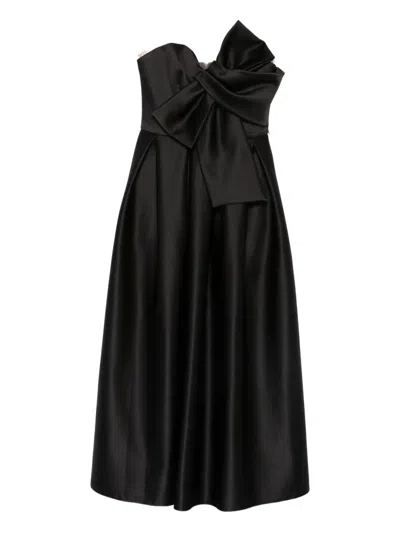 Nissa Bow-detail Midi Dress In Black