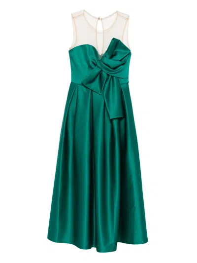 Nissa Bow-detail Midi Dress In Green