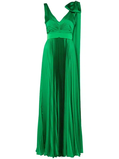 Nissa Bow-detail Pleated Maxi Dress In Green