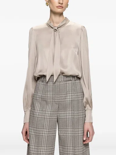 Nissa Bow Detail Viscose Shirt In Neutral