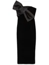 Nissa Bow-detailing Velvet Midi Dress In Black