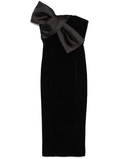 Nissa Bow-detailing Velvet Midi Dress In Black