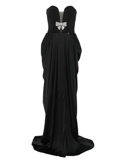 Nissa Bow-embellished Draped Dress In Black