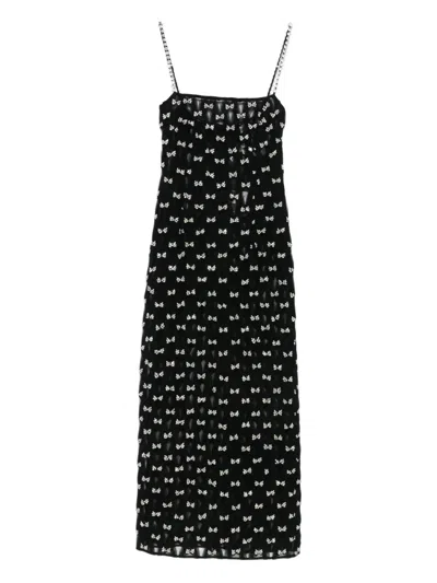 Nissa Bow-embellished Midi Dress In Blue