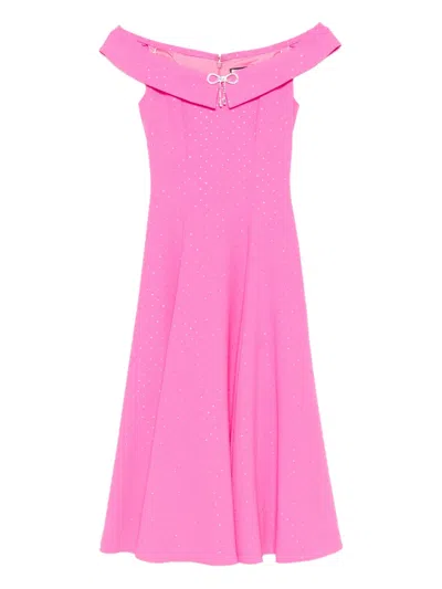 Nissa Bow-embellished Off-shoulder Midi Dress In Pink