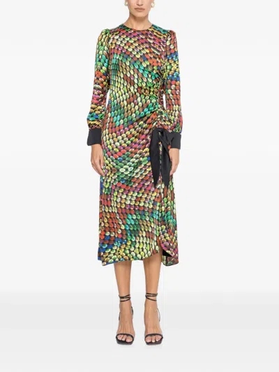Nissa Bow-detail Satin Midi Dress In Multi