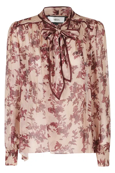 Nissa Brown Ruffles Floral Print Viscose Blouse