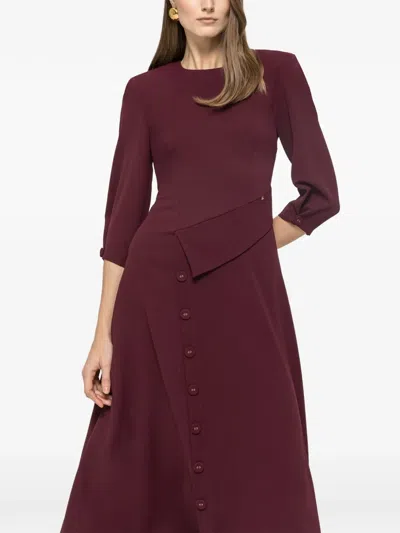 Nissa Button-detail Midi Dress In Burgundy