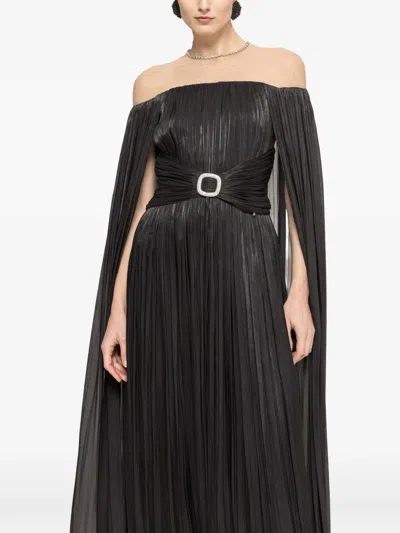 Nissa Cape-design Chiffon Maxi Dress In Black