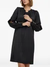 Nissa Chain-link Neck Button-cuff Midi Dress In Black