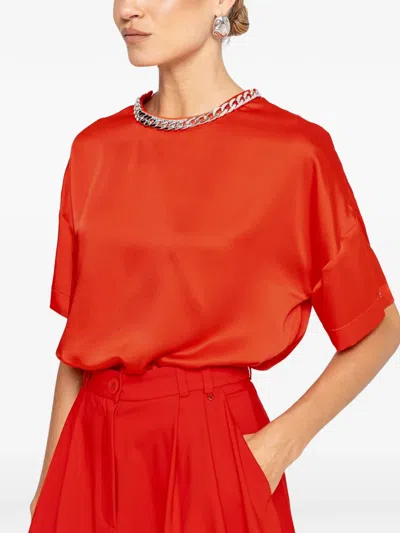 Nissa Chain-detail Satin Top In Red