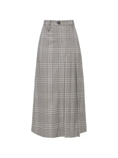 Nissa Checked Tailored Midi Skirt In Multi