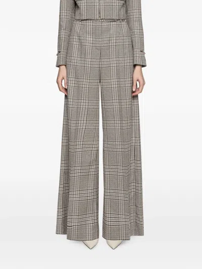 Nissa Checked Tailored Wide-leg Trousers In Gray