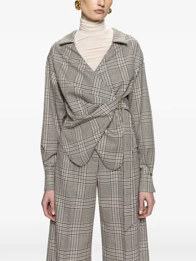 Nissa Checked Wrap Shirt In Gray