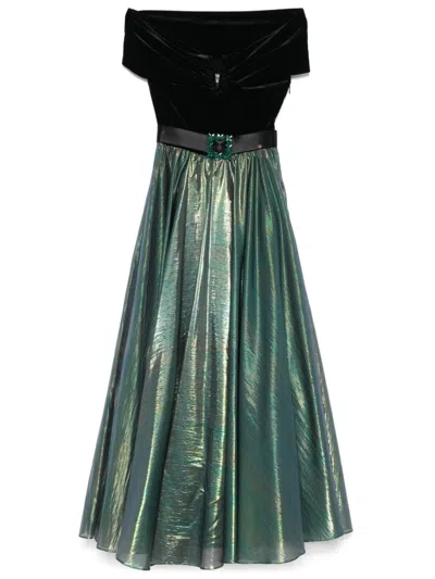 Nissa Chiffon Lamé Maxi Dress In Black