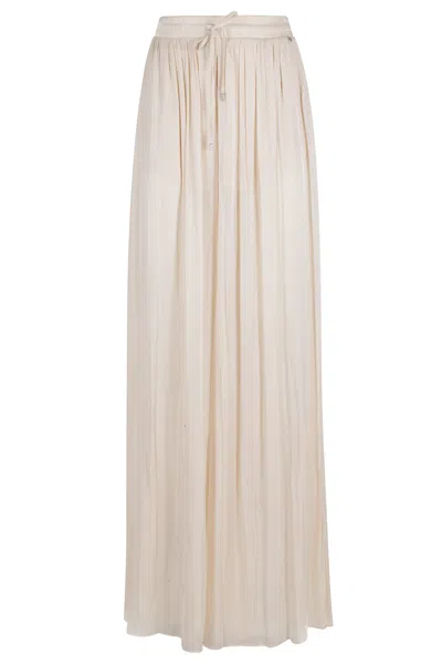 Nissa Cream Drawstring Waist Soft Wide-leg Polyester Chiffon Trousers In Neutral