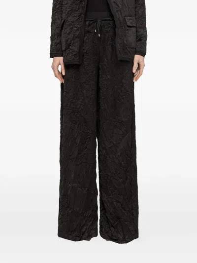 Nissa Crinkle-effect Wide-leg Trousers In Black
