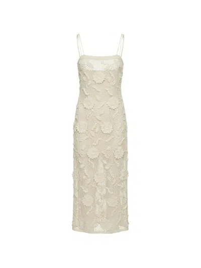 Nissa Crochet-knit Floral-appliqué Dress In Neutral