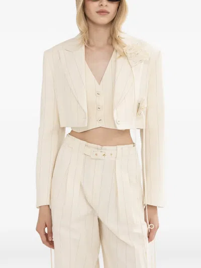 Nissa Cropped Cotton Waistcoat In Gray