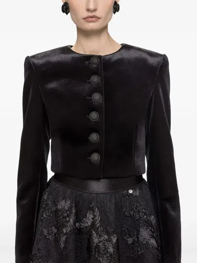Nissa Cropped Velvet Jacket In Black