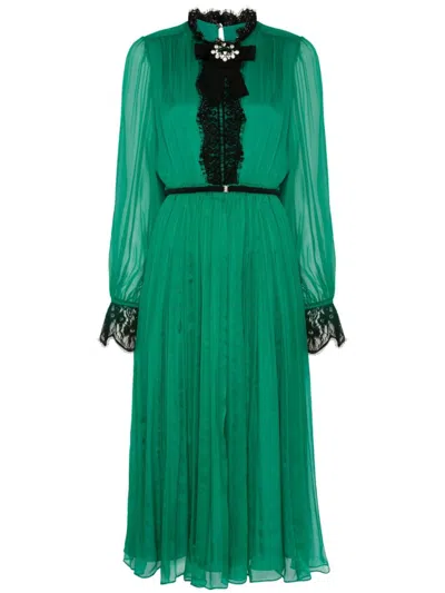 Nissa Crystal-detail Silk Midi Dress In Green
