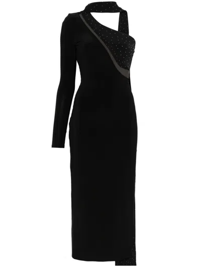 Nissa Crystal-embellished Asymmetric Maxi Dress In Schwarz