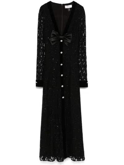 Nissa Crystal-embellished Lace Midi Dress In Black