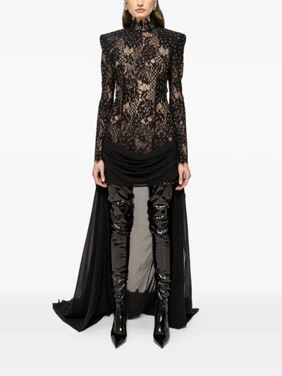 Nissa Crystal-embellished Lace Mini Dress In Black