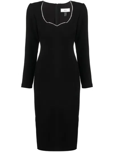 Nissa Crystal-embellished Long-sleeve Midi Dress In Black