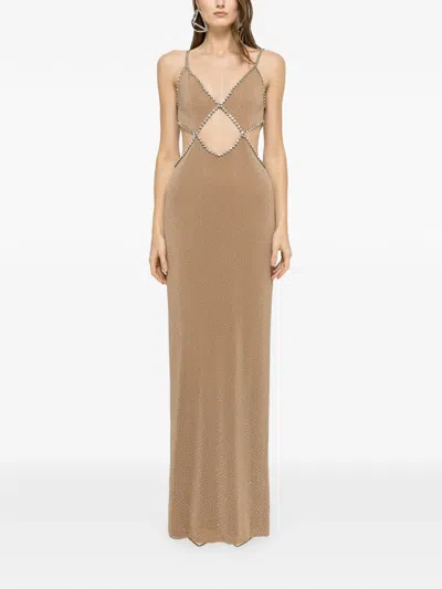 Nissa Crystal-embellished Maxi Dress In Brown