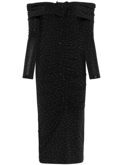 Nissa Crystal-embellished Midi Dress In 黑色