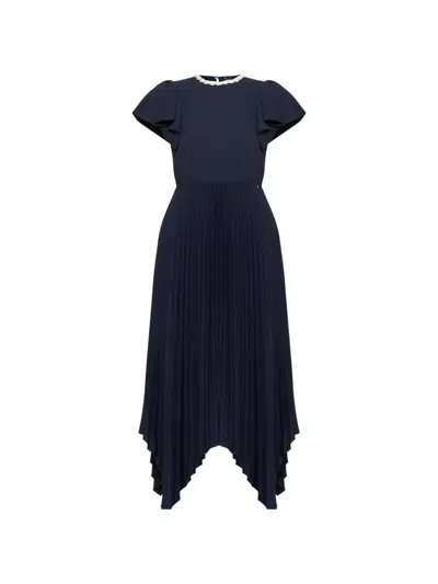 Nissa Crystal-embellished Pleated Dress In Blue